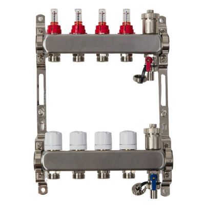 KMV Коллекторная группа из нерж стали 5 выхода 1 х 3/4, с расходомерами и дренажным краном 