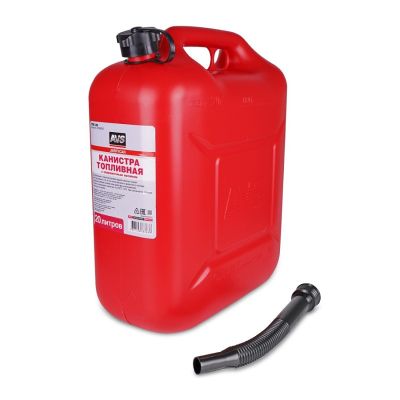 Канистра пластик (20 л.) красная (для  бензина/топлива, масла, ГСМ, технических жидкостей)  с заливным устройством (AVS "ДиКос", Россия) "TPK-20" (A78363S)