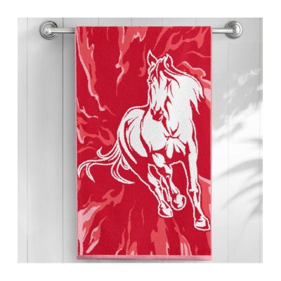 Полотенце махровое Волшебная ночь "Огненный конь" 70*140см цв.красный/белый