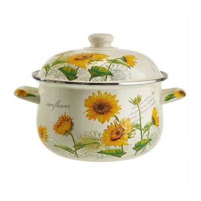 Кастрюля 5,0 л, 24 см эмалированная с эмалированной крышкой MetaLLoni EM-1514 "Подсолнухи"