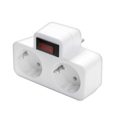 Разветвитель DOMTOK (2664) 2 места З/К с выкл. плоский белый 16А 3500Вт 