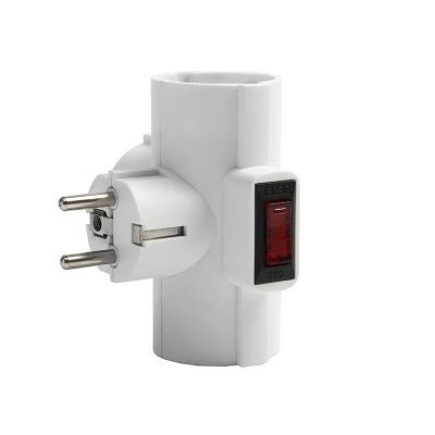 Разветвитель DOMTOK (2663) 3 места З/К с выкл. Т-образный белый 16А 3500Вт 