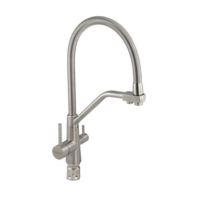 Смеситель для мойки из нержавеющей стали однорычажный с гибким изливом, 91112, MAGNUS , с краном для питевой воды, Санакс