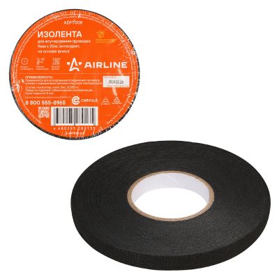 Изолента (9 мм. х 20 м.) для жгутирования проводки, АНТИСКРИП ("ADFT008") на основе флиса ("AIRLINE")