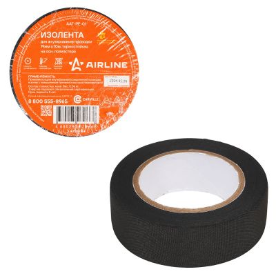 Изолента (19 мм. х 10 м.) для жгутирования проводки, ТЕРМОСТОЙКАЯ ("AATPE01") на основе полиэстера ("AIRLINE")