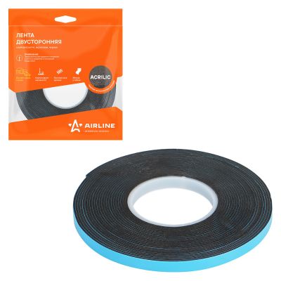 Скотч двухсторонний (6 мм / 5,0 м.) акриловый, черный ("AIRLINE") ADS-A-009 (лента клейкая двусторонняя) ADSA009