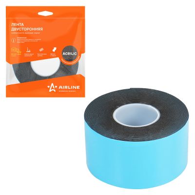 Скотч двухсторонний (50 мм / 5,0 м.) акриловый, черный ("AIRLINE") ADS-A-013 (лента клейкая двусторонняя) ADSA013