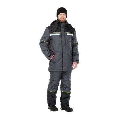 Костюм утепленный мужской "Брукс", р. 48-50 (96-100) рост 3/4 (170-176), (куртка/брюки), темно-серый с черной отделкой, с СОП