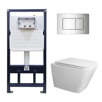 Сет Azario AZARIO NEW-TS 1 инсталляция + унитаз Teramo (квадратный) сиденье микролифт + кнопка для инсталляции AZARIO NEW-TS хром глянец (квадратная) нерж. сталь (AZ-TS006T+AZ-0052+AZ-SS-003-CH)