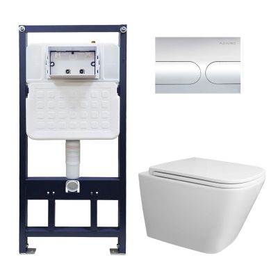 Сет Azario AZARIO NEW-TS 1 инсталляция + унитаз Teramo (квадратный) сиденье микролифт + кнопка для инсталляции AZARIO NEW-TS хром глянец (овальная) нерж. сталь (AZ-TS006T+AZ-0052+AZ-SS-001-CH)