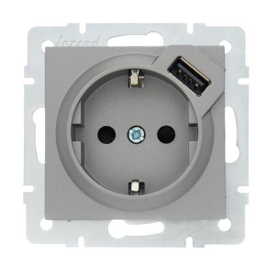 Розетка VESNA 742-3588-181 1-ая з/к+USB-разъем (без рамки) платина с/у LEZARD