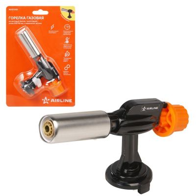Горелка газовая ("AIRLINE", ADGT005) сопло D22*55мм, с керамикой, с пьезоподжигом и цанговым захватом, под газoвый цанговый баллoнчик 220гр.