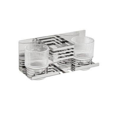 Полка с двумя стеклянными стаканами и подставкой для зубных щеток, хром, 1280-2, BRIMIX, Санакс