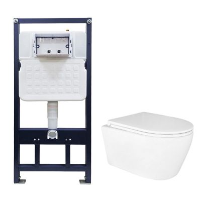 Сет AZARIO NEW-TS 1 инсталляция + Azario UNO подвесной безободковый унитаз с сиденьем микролифт (AZ-TS006T+AZ-2380) без клавиши