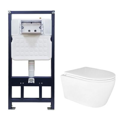 Сет AZARIO NEW-TS 1 инсталляция + Azario TREVI смыв Торнадо скрытое подвесной безободковый унитаз с сиденьем микролифт (AZ-TS006T+AZ-0093UQ3) без клавиши