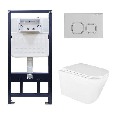 Сет AZARIO NEW-TS 1 инсталляция + Azario ESCONDA смыв Торнадо скрытое подвесной безободковый унитаз с быстросъемным сиденьем микролифт+кнопка AZARIO NEW-TS мех, дв. смыв, квадрат. кнопки, ABS пластик, хром (AZ-TS006T+AZ-2805E+AZ-ABS-002-CH)
