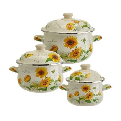 Набор эмалированных кастрюль MetaLLoni EM-1642 "Подсолнухи" (1,5 л, 2,8 л, 3,6 л)