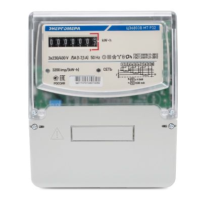 Эл. счетчик трехфазный ЦЭ6803В 1 230В 5(60)А, М7, Р32, 1т, плоскость/DIN-рейка, Энергомера