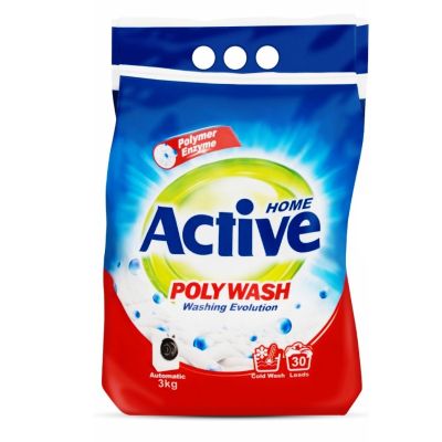 ACTIVE Стиральный порошок универсальный 3кг "Poly wash" автомат Polymer Enzyme-технология холодной стирки  Active*4