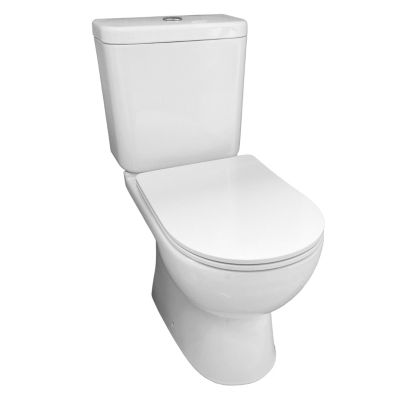 Унитаз-компакт Santek Остин Лайт Soft SLIM (тонкое сиденье), 1WH501877, горизонтальный выпуск, двухрежимная  арматура OLIVEIRA, нижний  подвод, сиденье с микролифтом