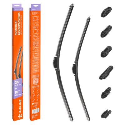 Щетки (600+450 мм.) стеклоочистителя БЕСКАРКАСНЫЕ (AWB-BK-600-450K) + переходники/адаптеры, VATL5.1  ("AIRLINE") Vesta/Веста , Renault Duster, Geely Coolray (20-), Omoda S5