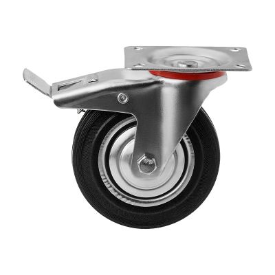 SCb 63 Промышленное колесо поворотное с тормозом (площадка, черная резина, диаметр 160 мм.)