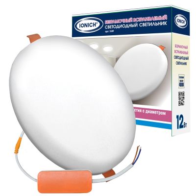 Светильник светодиодный IONICH ДВО (1588) круг 12 Вт 4000 К 960 Лм встраиваемый IP20