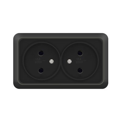 Розетка "ОЛИМП" (2215) 2-ая черная УНИВЕРСАЛ 