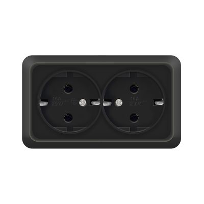 Розетка "ОЛИМП" (2216) 2-ая з/к черная УНИВЕРСАЛ 