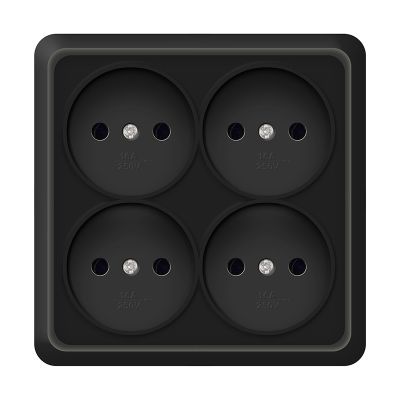 Розетка "ОЛИМП" (2220) 4-ая квадратная черная УНИВЕРСАЛ 