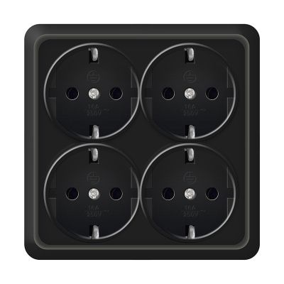 Розетка "ОЛИМП" (2222) 4-ая квадратная з/к черная УНИВЕРСАЛ 