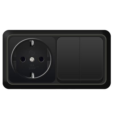 Блок "ОЛИМП" (7946810) (Выкл 2КЛ и розетка 1-ая з/к) черный УНИВЕРСАЛ 