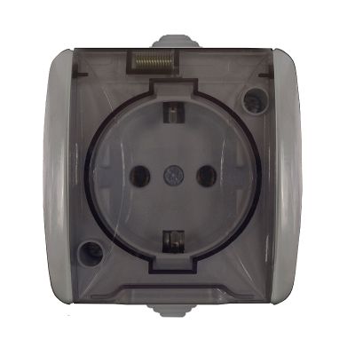 Розетка "КЛИО" (K2229-Gr) 1-ая з/к серая с прозрачной крышкой УНИВЕРСАЛ