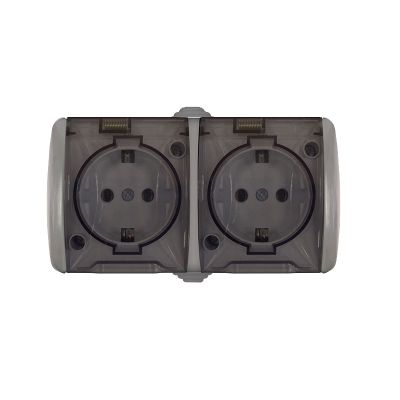 Розетка "КЛИО" (K2232-Gr) 2-ая з/к серая с прозрачной крышкой УНИВЕРСАЛ