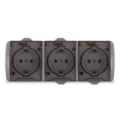 Розетка "КЛИО" (K2235-Gr) 3-ая з/к серая с прозрачной крышкой УНИВЕРСАЛ