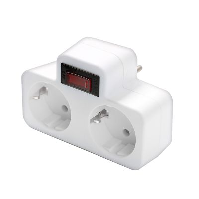 Разветвитель DOMTOK (2664) 2 места З/К с выкл. плоский белый 16А 3500Вт 