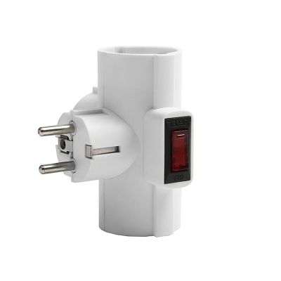 Разветвитель DOMTOK (2663) 3 места З/К с выкл. Т-образный белый 16А 3500Вт 