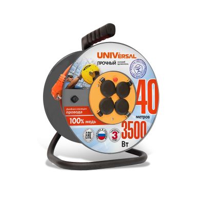 Удлинитель-катушка UNIVersal (9634175) термо 4 места 40м З/К 16А 3500Вт ПВС 3*1,5 IP44