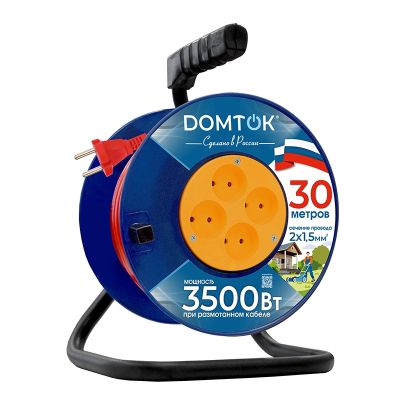 Удлинитель-катушка DOMTOK (2446) 4 места 30м 3500Вт ПВС 2*1,5