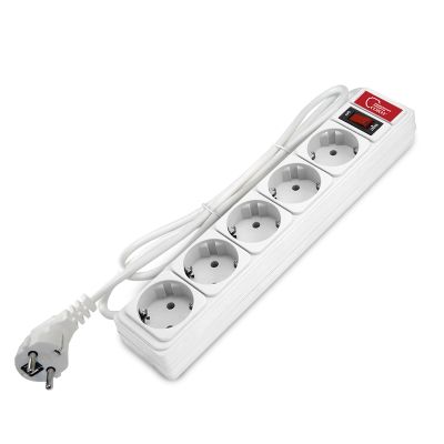 Сетевой фильтр СОЮЗ (1340) 5 мест 1,8м З/К выкл. белый ПВС 3*0,75 