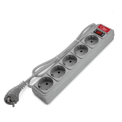 Сетевой фильтр СОЮЗ (1341) 5 мест 1,8м З/К выкл. серый ПВС 3*0,75 