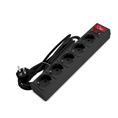 Сетевой фильтр СОЮЗ (1342) 5 мест 1,8м З/К выкл. черный ПВС 3*0,75 