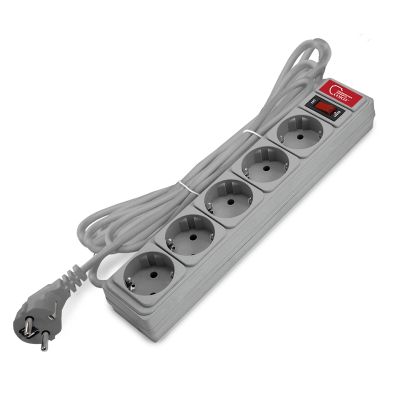 Сетевой фильтр СОЮЗ (1329) 5 мест 3м З/К выкл. серый ПВС 3*0,75 