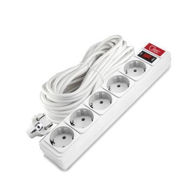 Сетевой фильтр СОЮЗ (1327) 5 мест 5м З/К выкл. белый ПВС 3*0,75 