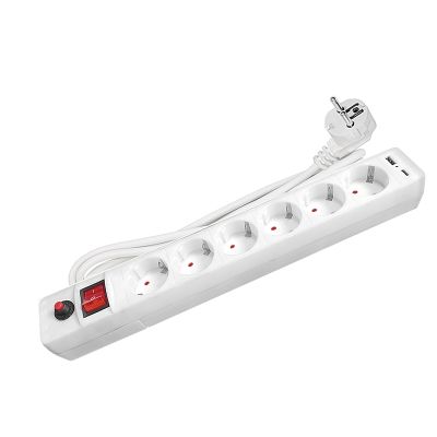 Сетевой фильтр UNIVersal (2543) 6 мест 1,8м З/К выкл.+USB белый ПВС 3*0,75