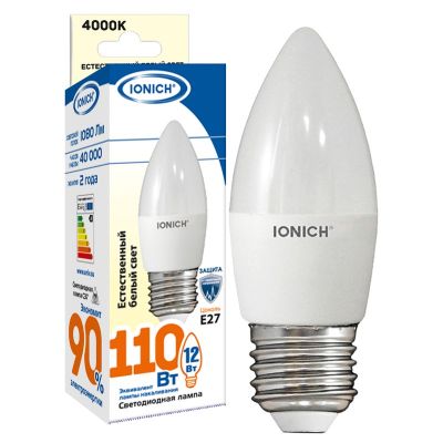 Лампа светодиодная IONICH C37 (свеча) 12 Вт E27 4000К 1080 Лм матовая 220в (1910)