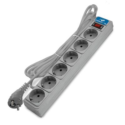 Сетевой фильтр DOMTOK (2518) 6 мест 1,8м З/К выкл серый 2200Вт ПВС 3*1