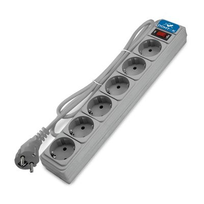 Сетевой фильтр DOMTOK (2519) 6 мест 3м З/К выкл серый 2200Вт ПВС 3*1