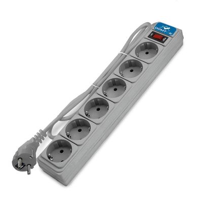 Сетевой фильтр DOMTOK (2520) 6 мест 5м З/К выкл серый 2200Вт ПВС 3*1