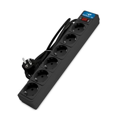 Сетевой фильтр DOMTOK (2521) 6 мест 1,8м З/К выкл черный 2200Вт ПВС 3*1